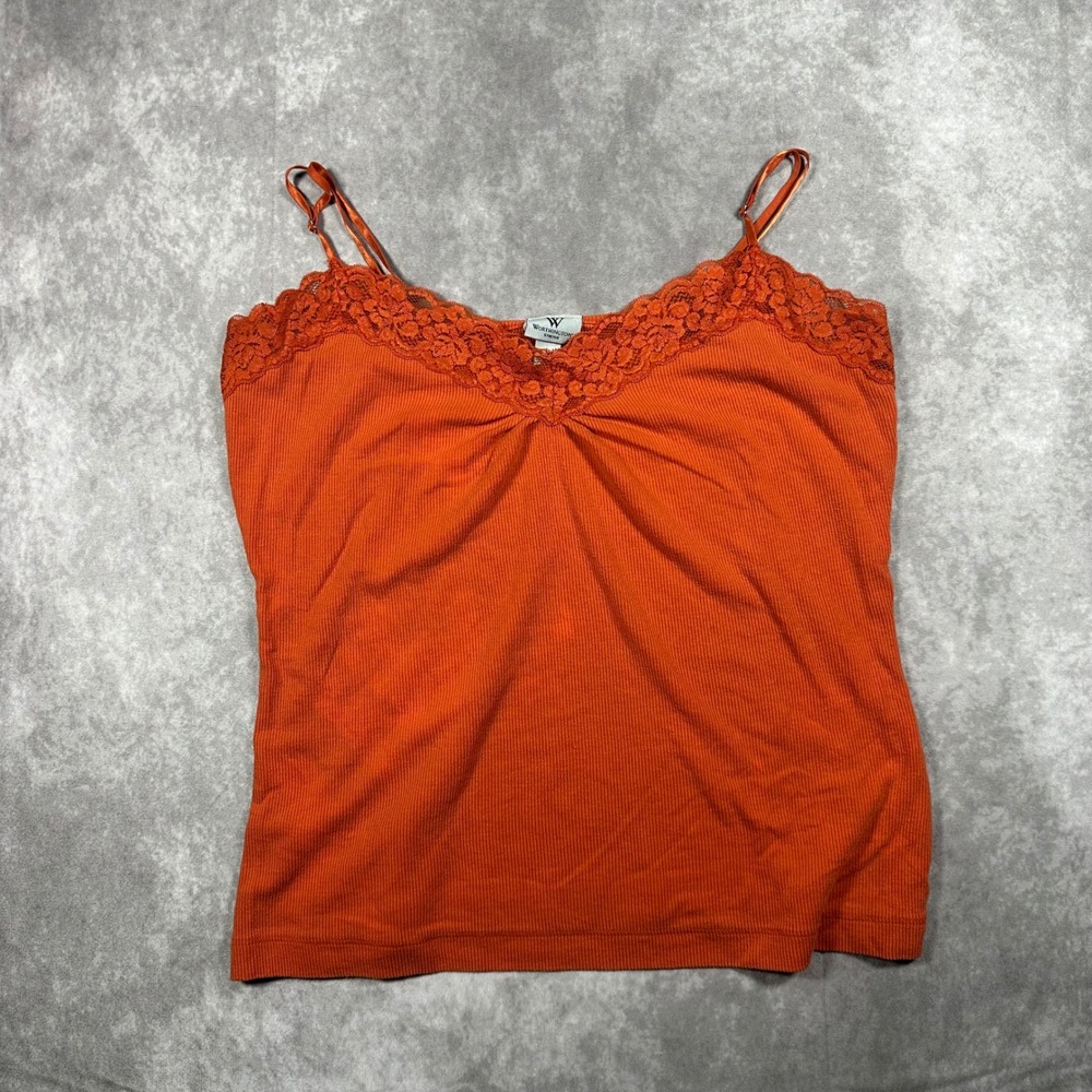 Worthington Stretch Burnt‎ Orange Ribbed Lace Trim Camisole Tank Top XL Y2K